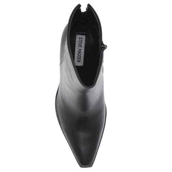 Steve Madden Silvee Womens Ankle 9.5M Black Leather Snip Toe Block Heel Side Zip - Picture 5 of 16